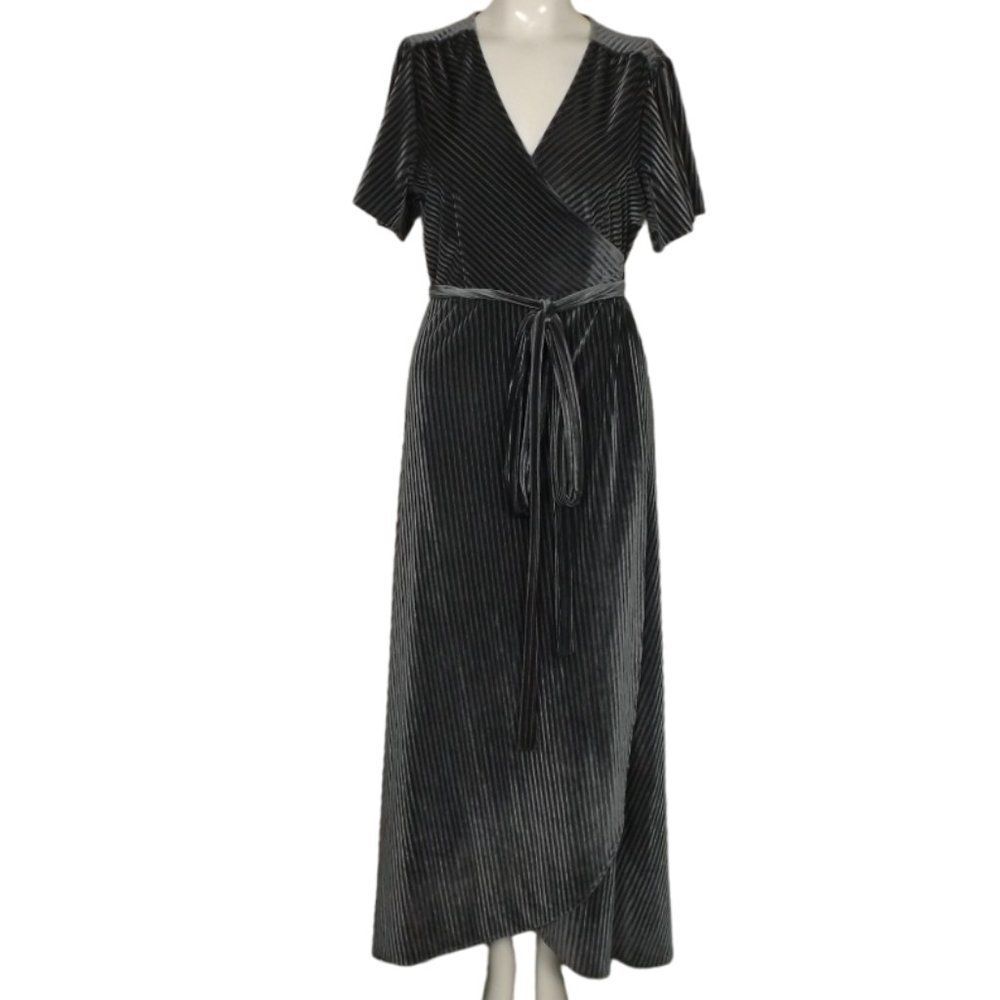 BALTIC BORN Maxi Dress, L, Grey Ribbed Velvet, short sleeves, True Wrap - Picture 6 of 11